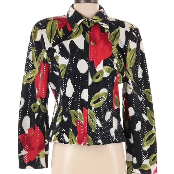 Vintage 90s Y2K Mesmerize Sequin Jacket Floral Blazer Whimsigoth Size Small - Picture 9 of 11